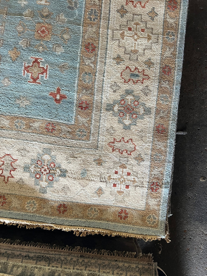 Ambra 8x10 Blue and Beige Hand-Knotted Oushak Rug | Banana Manor Rug Company