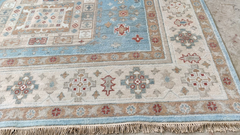 Ambra 8x10 Blue and Beige Hand-Knotted Oushak Rug | Banana Manor Rug Company