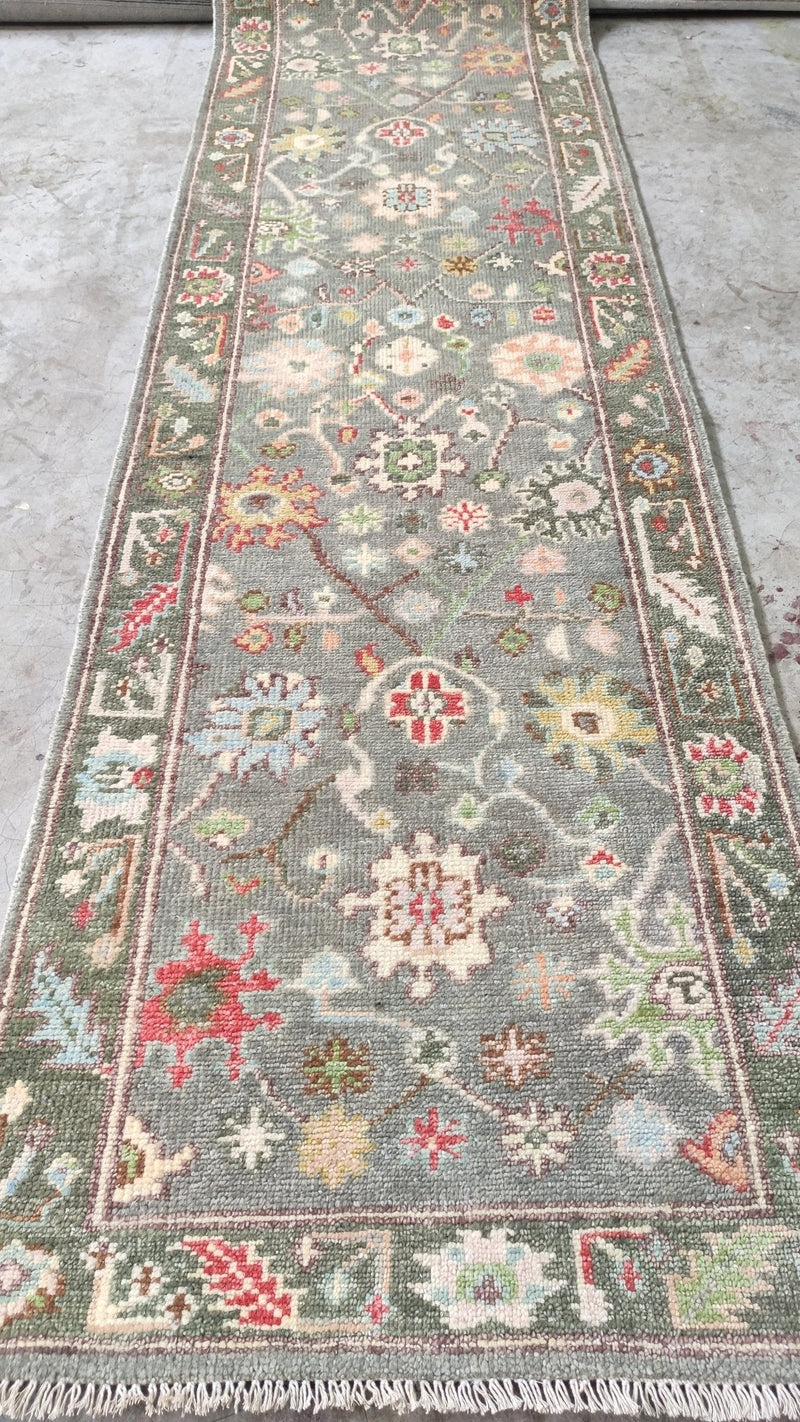 America Olivo 2.6x12 Light Green Hand-Knotted Oushak Runner | Banana Manor Rug Company