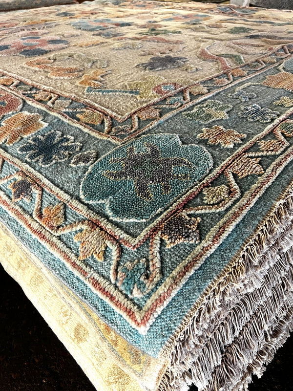 Amiera 8x10 & 9x12 Cream and Light Blue High Low Hand-Knotted Oushak Rug | Banana Manor Rug Company