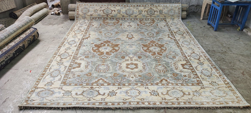 Amy Fine Collins Light Grey and Beige Hand-Knotted Oushak Rug 8.3x10 | Banana Manor Rug Company