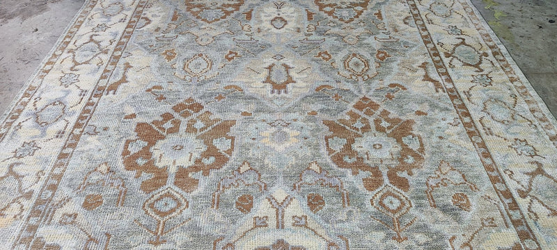 Amy Fine Collins Light Grey and Beige Hand-Knotted Oushak Rug 8.3x10 | Banana Manor Rug Company