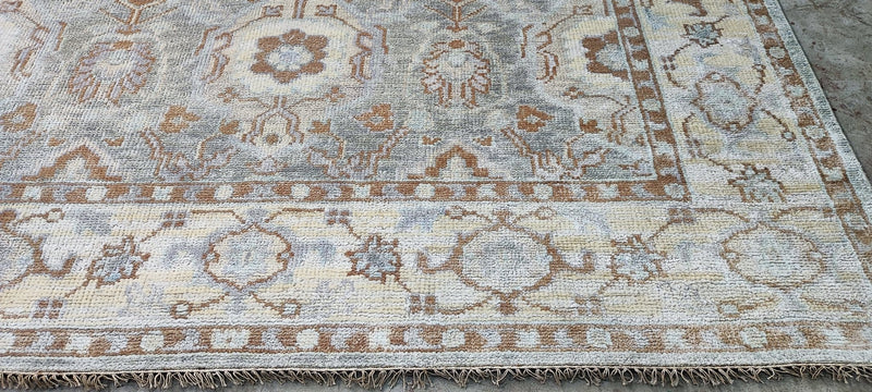 Amy Fine Collins Light Grey and Beige Hand-Knotted Oushak Rug 8.3x10 | Banana Manor Rug Company