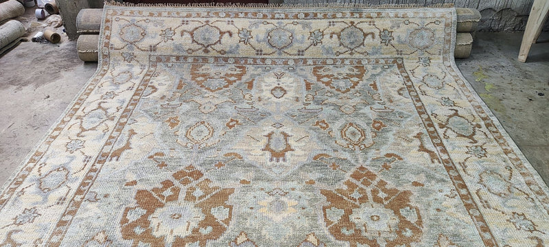 Amy Fine Collins Light Grey and Beige Hand-Knotted Oushak Rug 8.3x10 | Banana Manor Rug Company