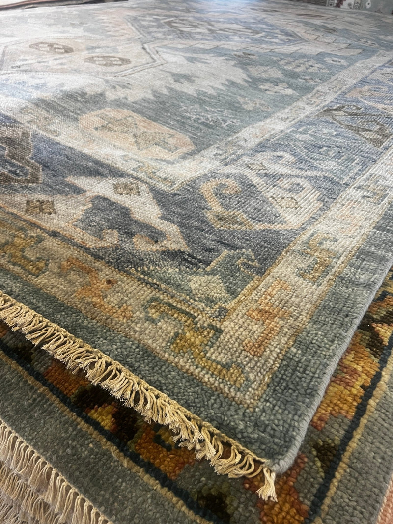 Amy Pilkington 10x14 Dark Green and Blue Hand-Knotted Oushak Rug | Banana Manor Rug Company