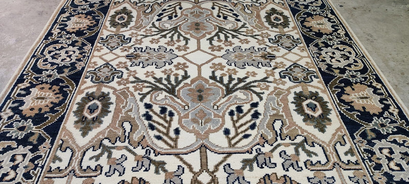 Andree Putnam Ivory and Dark Grey Hand-Knotted Oushak Rug 8.3x10 | Banana Manor Rug Company