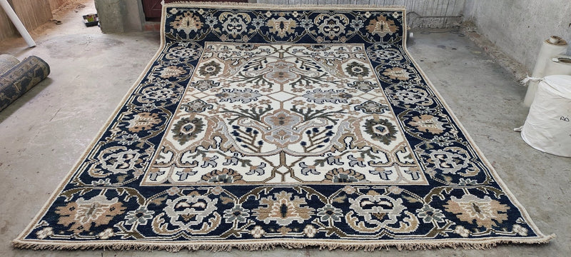 Andree Putnam Ivory and Dark Grey Hand-Knotted Oushak Rug 8.3x10 | Banana Manor Rug Company