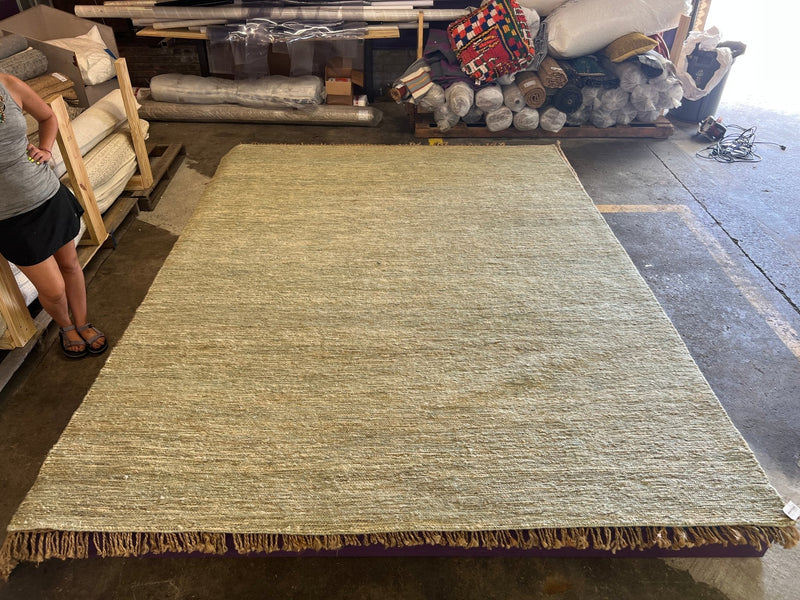 Androgenous Taylor Natural Green Handwoven Jute Soumak Rug | Banana Manor Rug Company