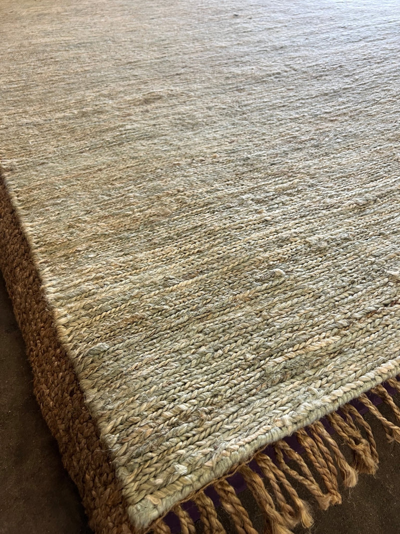 Androgenous Taylor Natural Green Handwoven Jute Soumak Rug | Banana Manor Rug Company