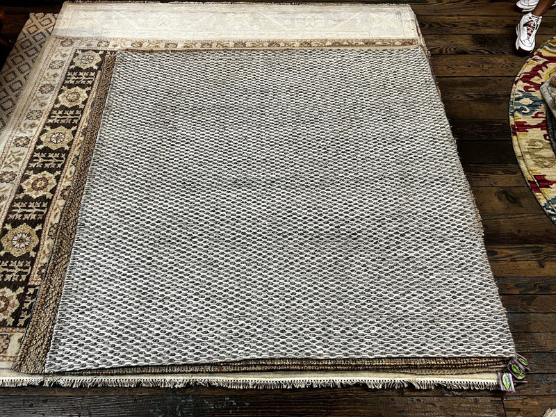 Andy Summers 6x6 White and Gray Handwoven Durrie Rug | Banana Manor Rug Factory Outlet