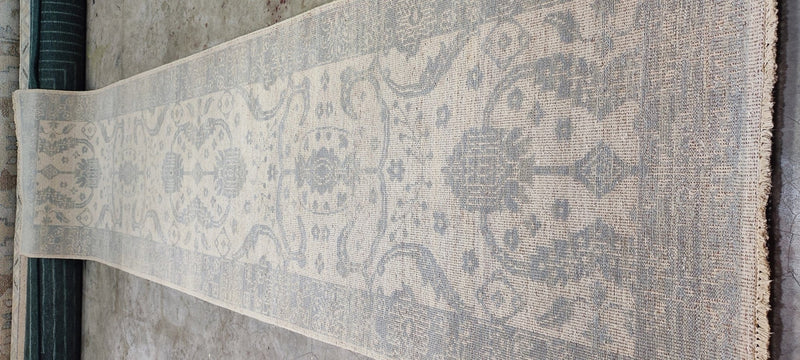 Angela Bloomfield Hand-Knotted Ivory and Grey Oushak Runner 3x12 | Banana Manor Rug Company