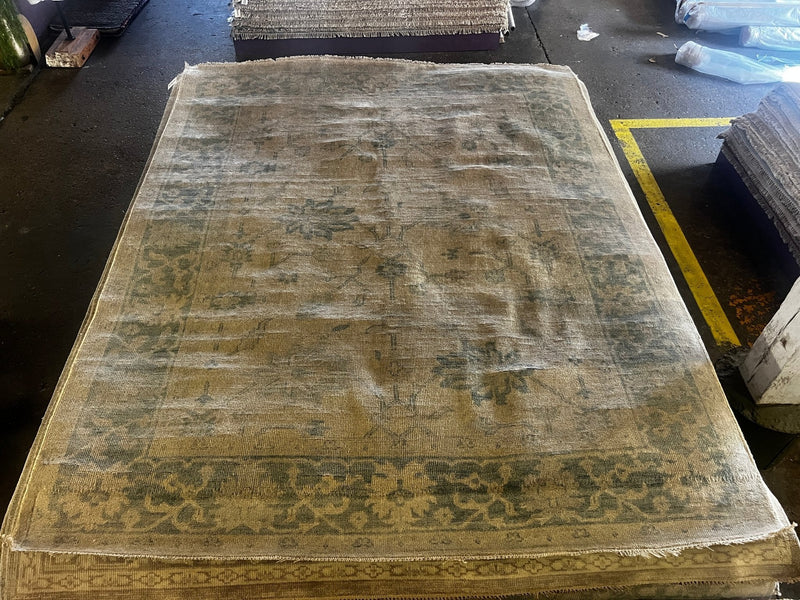 Angeline Guido 8x9.9 Ivory and Green Hand-Knotted Oushak Rug | Banana Manor Rug Factory Outlet