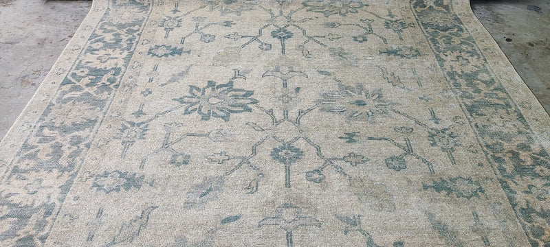 Angeline Guido Ivory and Green Hand-Knotted Oushak Rug 8x9.9 | Banana Manor Rug Company