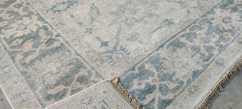 Angeline Guido Ivory and Green Hand-Knotted Oushak Rug 8x9.9 | Banana Manor Rug Company