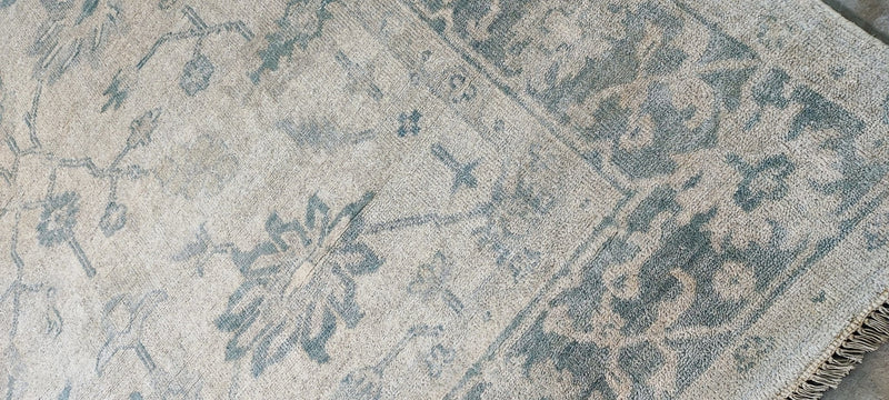 Angeline Guido Ivory and Green Hand-Knotted Oushak Rug 8x9.9 | Banana Manor Rug Company