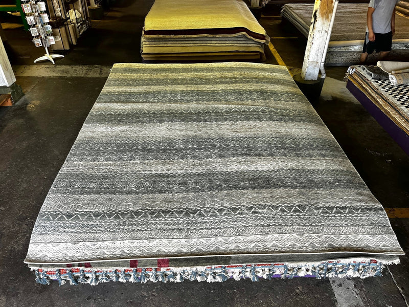 Angus Sampson 8x10.3 Hand-Knotted Modern Rug Natural Grey High-Low | Banana Manor Rug Factory Outlet