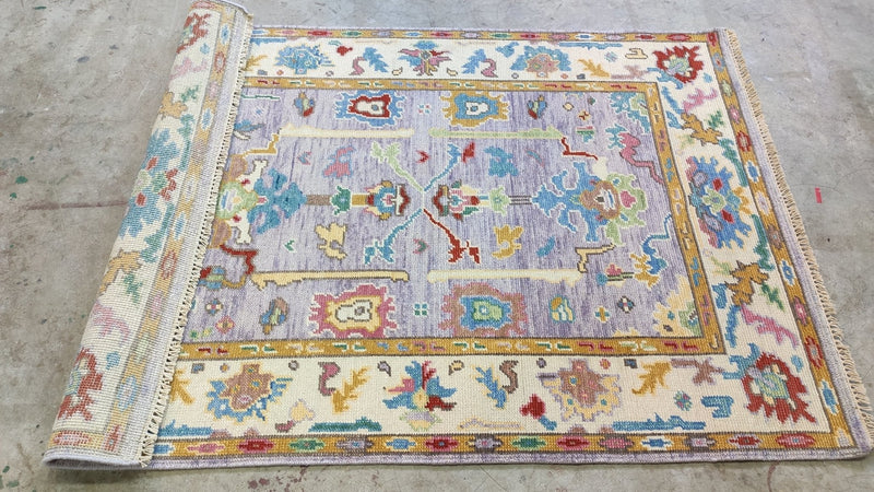 Anita Blake 4x5.9 Violet and Ivory Hand-Knotted Oushak Rug | Banana Manor Rug Company