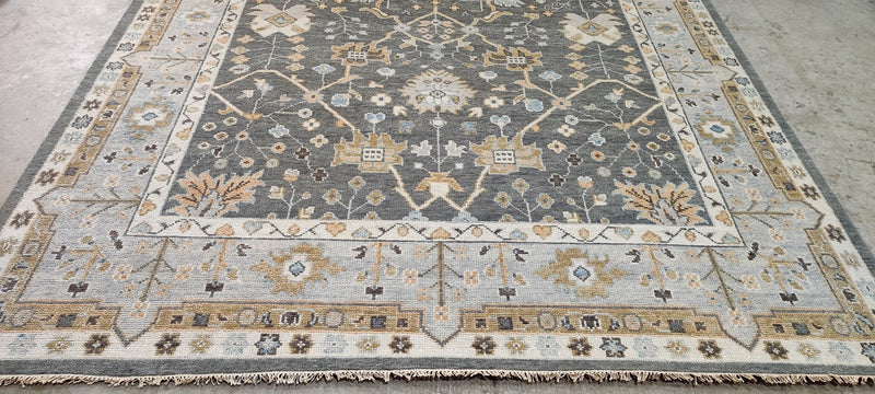 Ann Pyne Dark Green and Grey Hand-Knotted Oushak Rug 8x10 | Banana Manor Rug Company