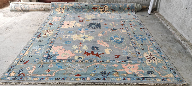 Anna-Lisa 8.3x10 Light Blue Hand-Knotted Oushak Rug | Banana Manor Rug Company