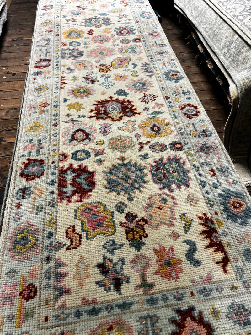 Anne Hathaway 2.6x12 Cream Hand-Knotted Oushak Runner | Banana Manor Rug Factory Outlet