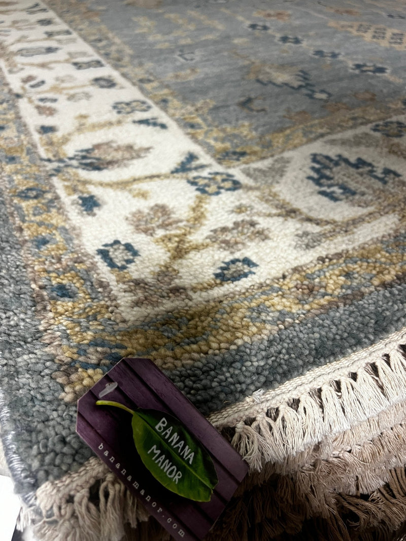 Anne Williams 6x9 Blue and Ivory Hand-Knotted Oushak Rug | Banana Manor Rug Factory Outlet