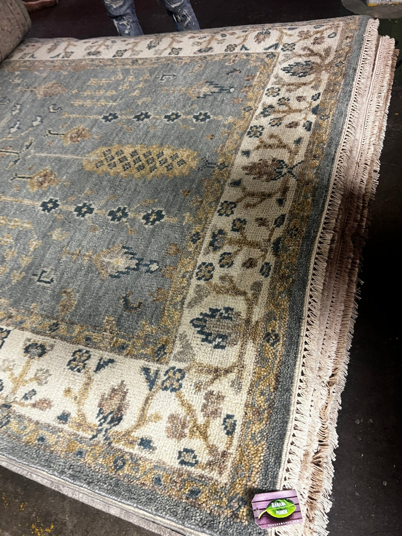 Anne Williams 6x9 Blue and Ivory Hand-Knotted Oushak Rug | Banana Manor Rug Factory Outlet