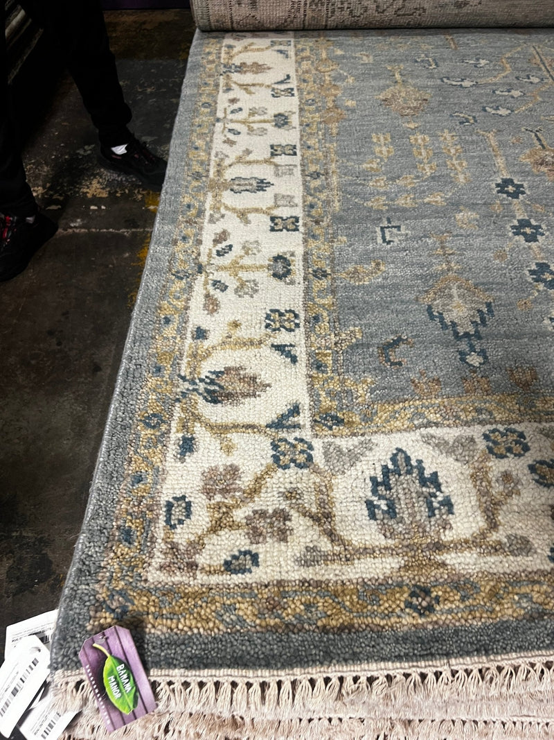 Anne Williams 6x9 Blue and Ivory Hand-Knotted Oushak Rug | Banana Manor Rug Factory Outlet