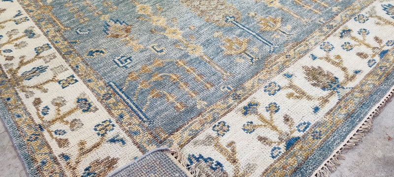 Anne Williams Blue and Ivory Hand-Knotted Oushak Rug 6x9 | Banana Manor Rug Company