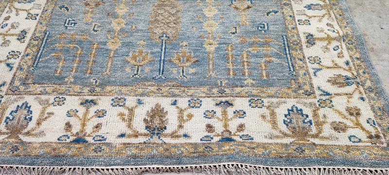 Anne Williams Blue and Ivory Hand-Knotted Oushak Rug 6x9 | Banana Manor Rug Company