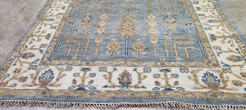 Anne Williams Blue and Ivory Hand-Knotted Oushak Rug 6x9 | Banana Manor Rug Company