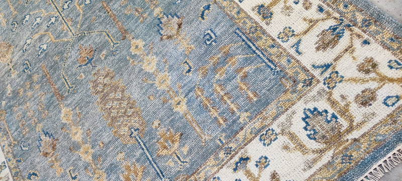 Anne Williams Blue and Ivory Hand-Knotted Oushak Rug 6x9 | Banana Manor Rug Company