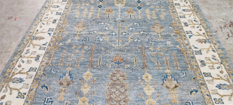 Anne Williams Blue and Ivory Hand-Knotted Oushak Rug 6x9 | Banana Manor Rug Company