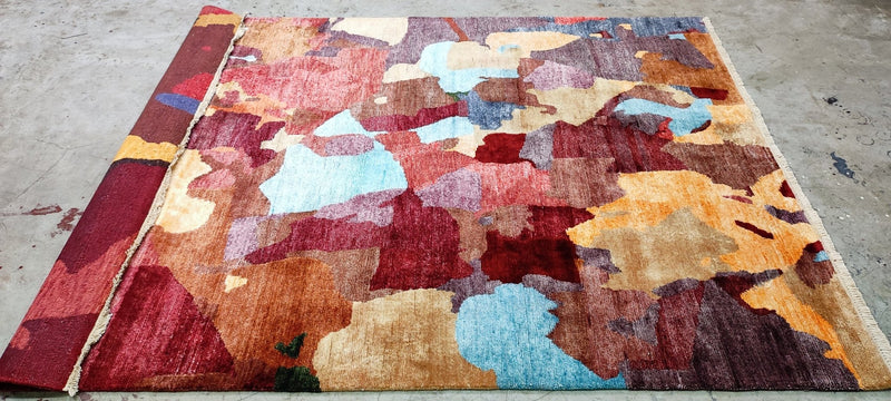 Anthony Hayes Hand-Knotted Modern Rug Red Multi-Colored 5X6.6 (Various Sizes) | Banana Manor Rug Company