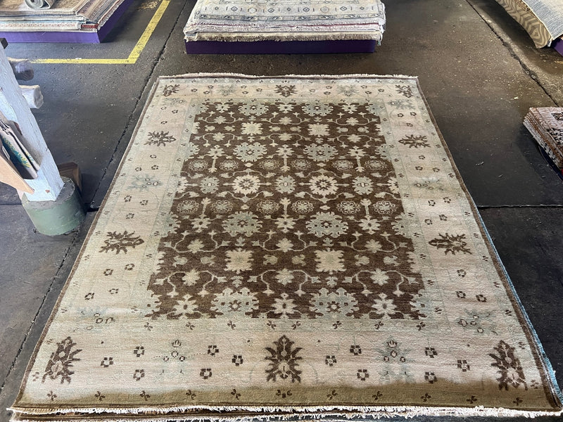 Antionette 8x10 Brown and Ivory Hand-Knotted Oushak Rug | Banana Manor Rug Company