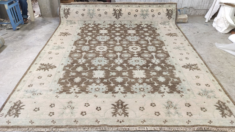 Antionette 8x10 Brown and Ivory Hand-Knotted Oushak Rug | Banana Manor Rug Company