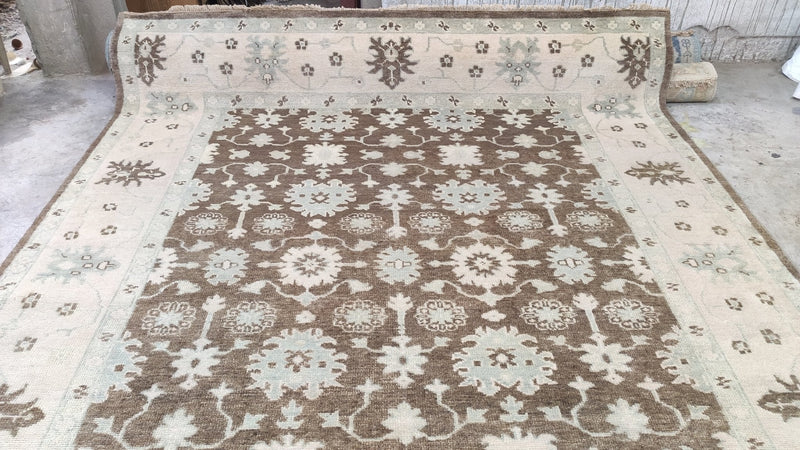 Antionette 8x10 Brown and Ivory Hand-Knotted Oushak Rug | Banana Manor Rug Company