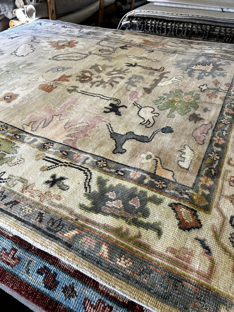 Appollonia von Ravenstein 8.9x11.9 Tan and Ivory Hand-Knotted Oushak Rug | Banana Manor Rug Factory Outlet