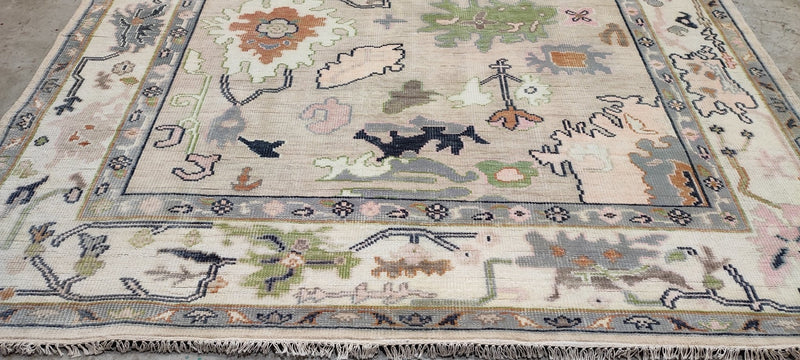 Appollonia von Ravenstein 8.9x11.9 Tan and Ivory Hand-Knotted Oushak Rug | Banana Manor Rug Company