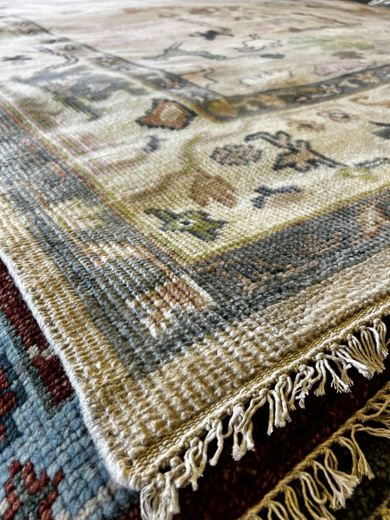 Appollonia von Ravenstein 8.9x11.9 Tan and Ivory Hand-Knotted Oushak Rug | Banana Manor Rug Factory Outlet