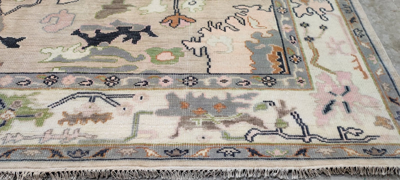 Appollonia von Ravenstein 8.9x11.9 Tan and Ivory Hand-Knotted Oushak Rug | Banana Manor Rug Company