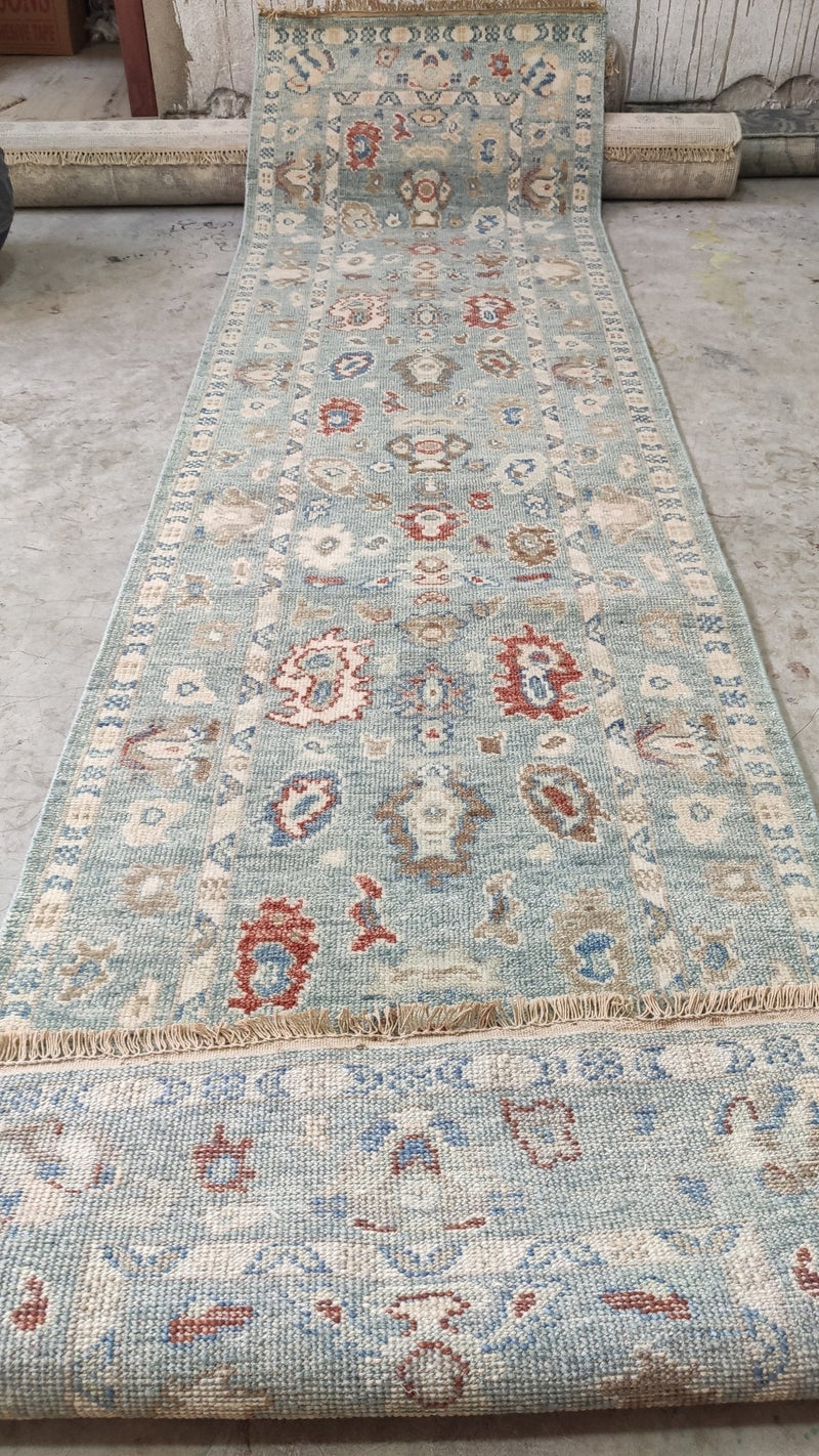 April 3x12 Light Blue Hand-Knotted Oushak Runner | Banana Manor Rug Company