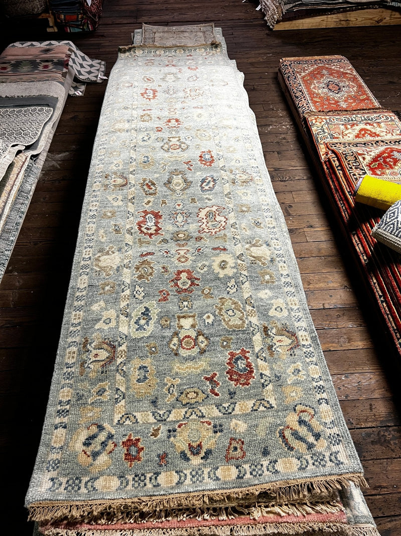 April 3x12 Light Blue Hand-Knotted Oushak Runner | Banana Manor Rug Company