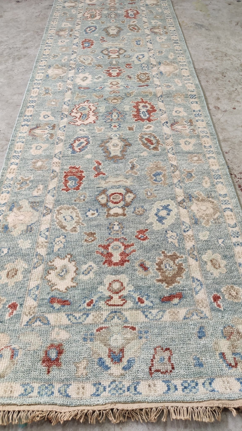 April 3x12 Light Blue Hand-Knotted Oushak Runner | Banana Manor Rug Company