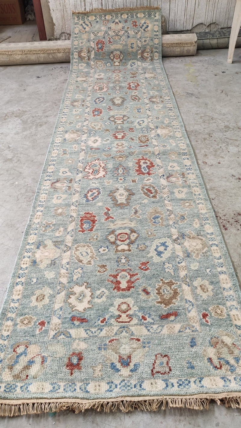 April 3x12 Light Blue Hand-Knotted Oushak Runner | Banana Manor Rug Company