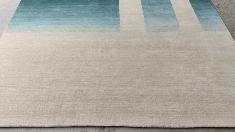 Aretha 8x11 Ivory and Blue Handwoven Modern Rug | Banana Manor Rug Company