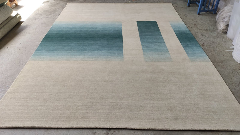 Aretha 8x11 Ivory and Blue Handwoven Modern Rug | Banana Manor Rug Company