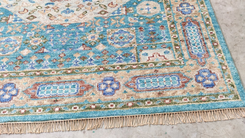 Ariella 6.3x9 Light Blue and Rust Hand-Knotted Oushak Rug | Banana Manor Rug Company