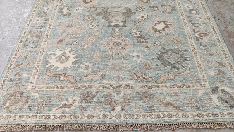 Asa 6.3x9 Aqua and Green Hand-Knotted Oushak Rug | Banana Manor Rug Company