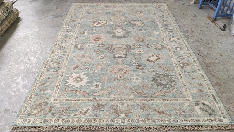 Asa 6.3x9 Aqua and Green Hand-Knotted Oushak Rug | Banana Manor Rug Company