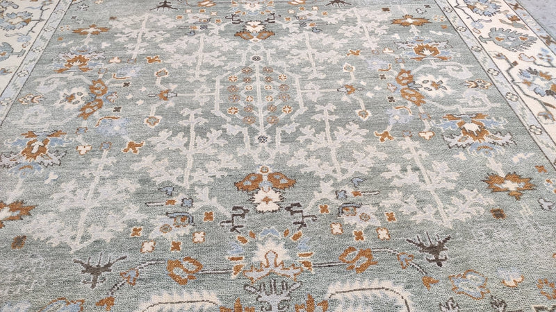 Ashley With a Y 10.6X11.6 Light Blue and Ivory Hand-Knotted Oushak Rug | Banana Manor Rug Company